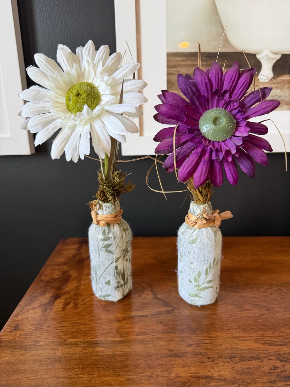 Rustic White and Purple Daisy Bottle Decor - Home Accents